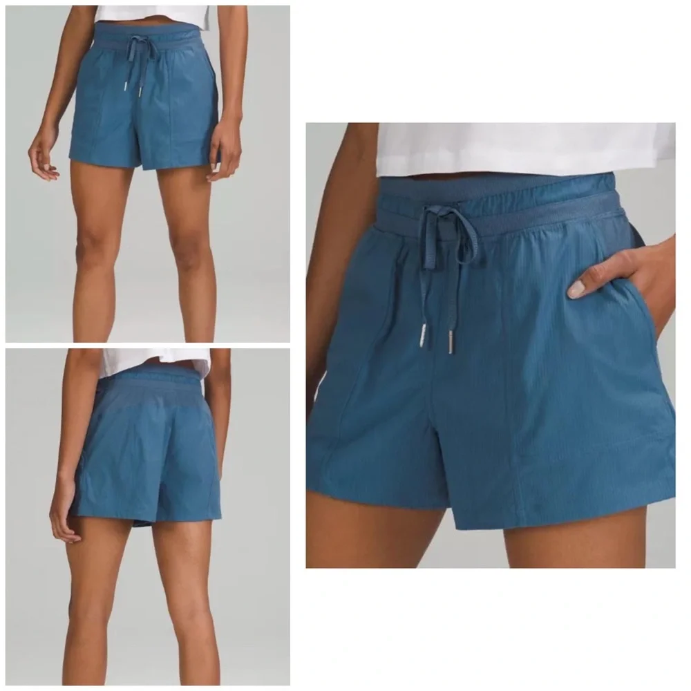 Lululemon Dance Studio High Rise Shorts Pocket Drawstring Soft Denim Blue